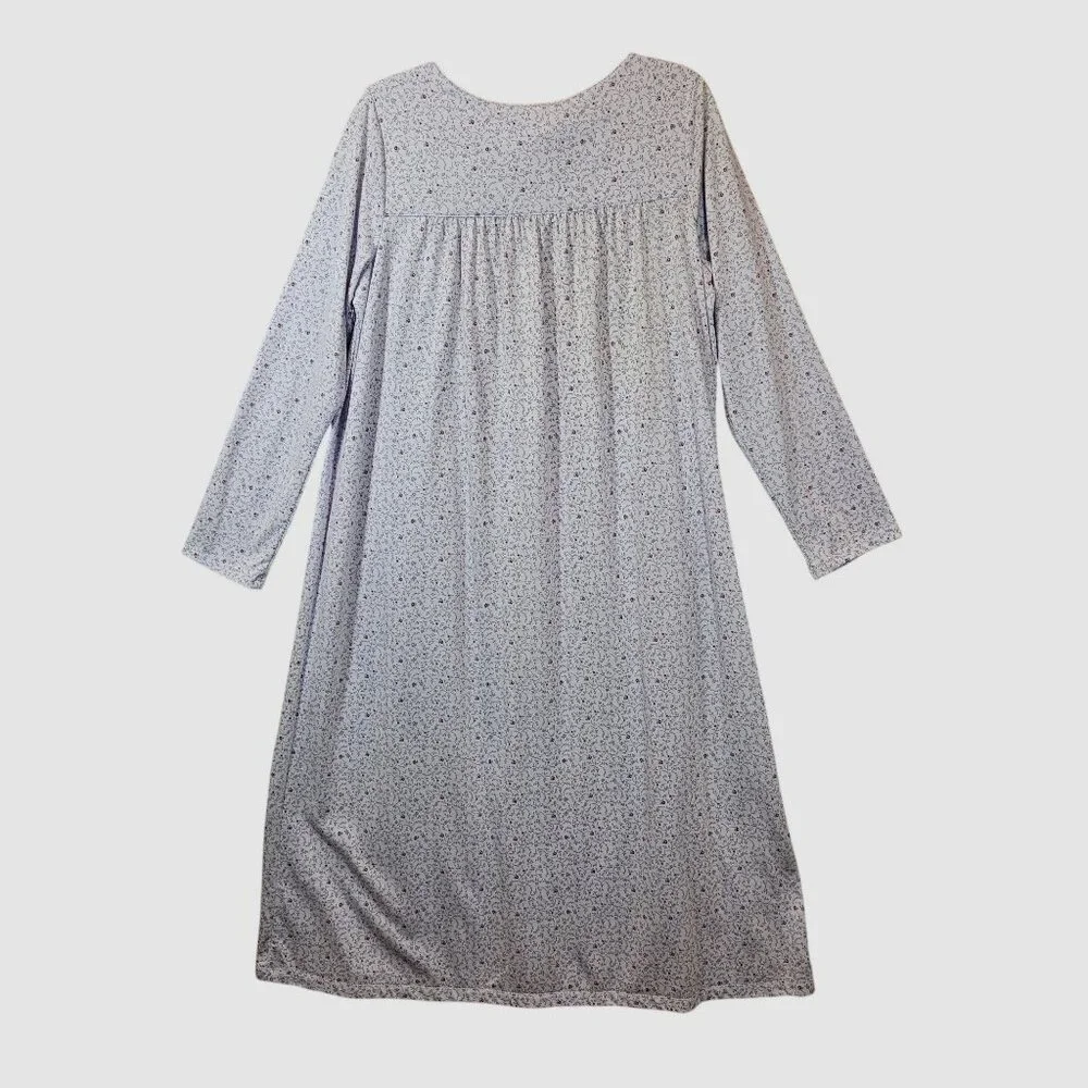 Croft & Barrow granny Nightgown Womens M  Lace Floral gather button jersey retro - Picture 2 of 13